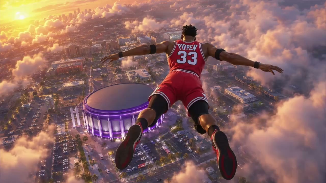 Scottie Pippen’s number 33 character descending into the Fortnite arena